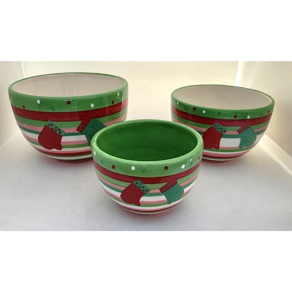 STACKING BOWLS-Boston Warehouse-Christmas/Holiday-Green White Red-Set of 3 - Picture 5 of 14